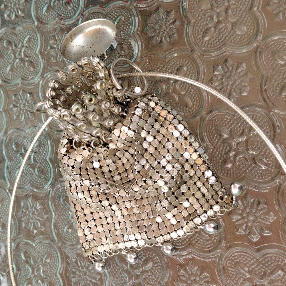 c1930s Whiting & Davis Silver Tone Mesh Gate Top Beggars Purse Bag + - Picture 8 of 8